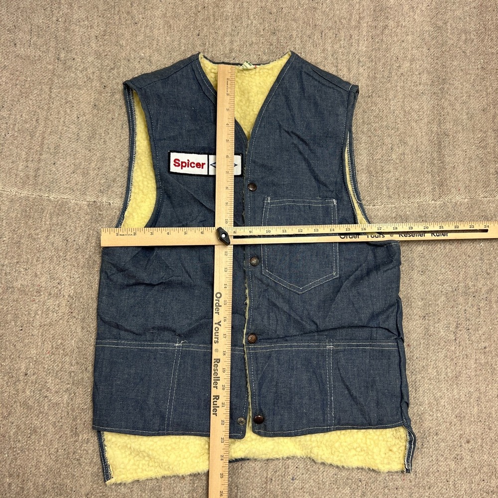 Vintage Sears Denim Vest Mens Small Blue‎ 1970s Fleeced Snap Work Wear - Picture 8 of 11
